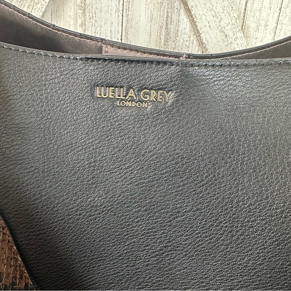 Luella Grey London Isadora Hobo Tote Black Snake Skin Handle Gold Accents - Picture 2 of 13